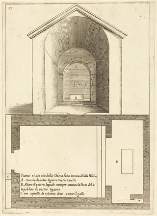 Plan and Elevation of the Church near the House of Caiaphas, by Jacques Callot, ink, 1619