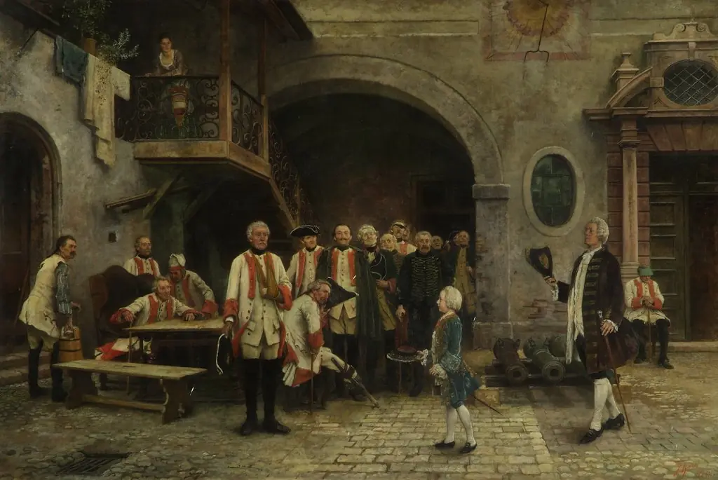 Emperor Joseph II as a Boy with the Invalids in Vienna, by Gabriel von Hackl, oil, 1892