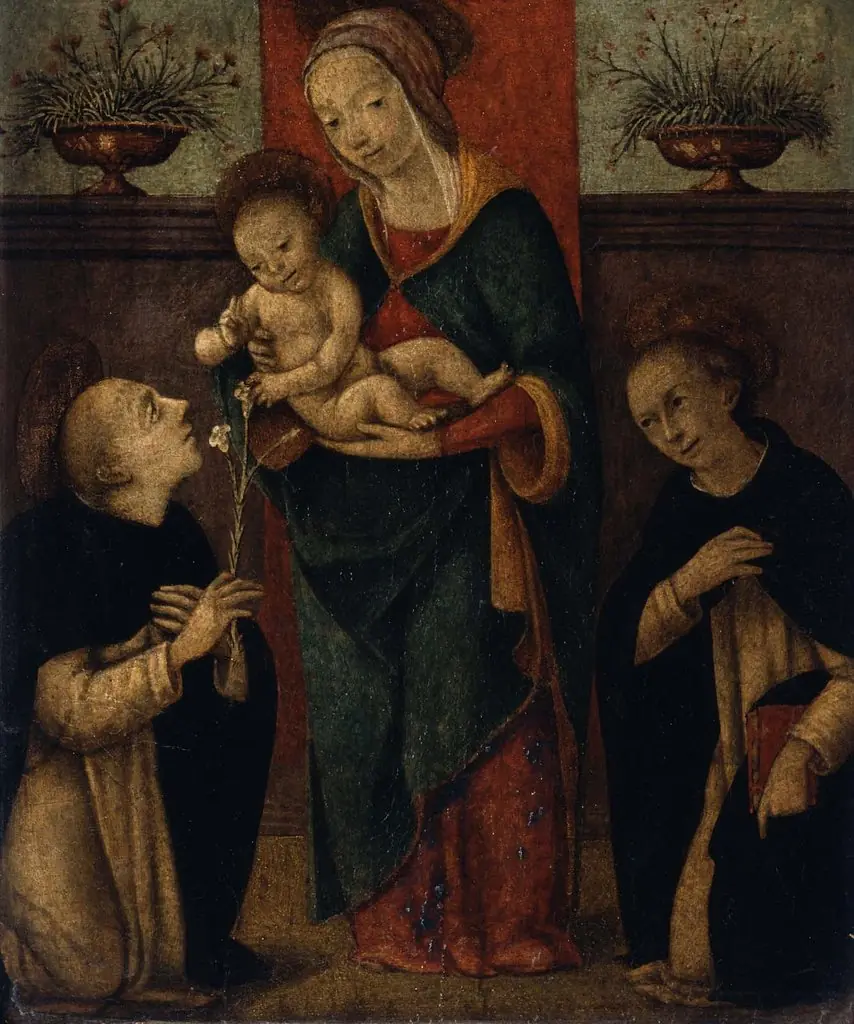Virgin and Child with Saints Dominic and Thomas Aquinas (?), by Master of the Borghese Tondo, unspecified, 1502