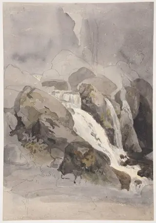 Waterfall in Borrowdale, Cumberland, 1805., by Joshua Cristall, watercolor, 1805