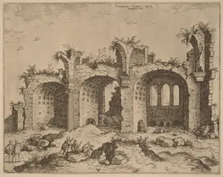 The Basilica of Constantine, by Hieronymus Cock, ink, 1550