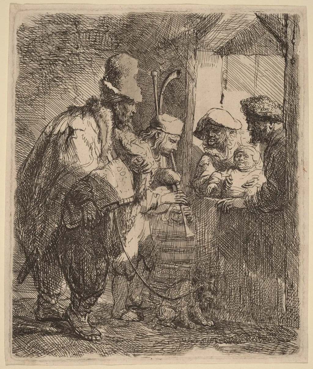 The Strolling Musicians, by Rembrandt, ink, 1635