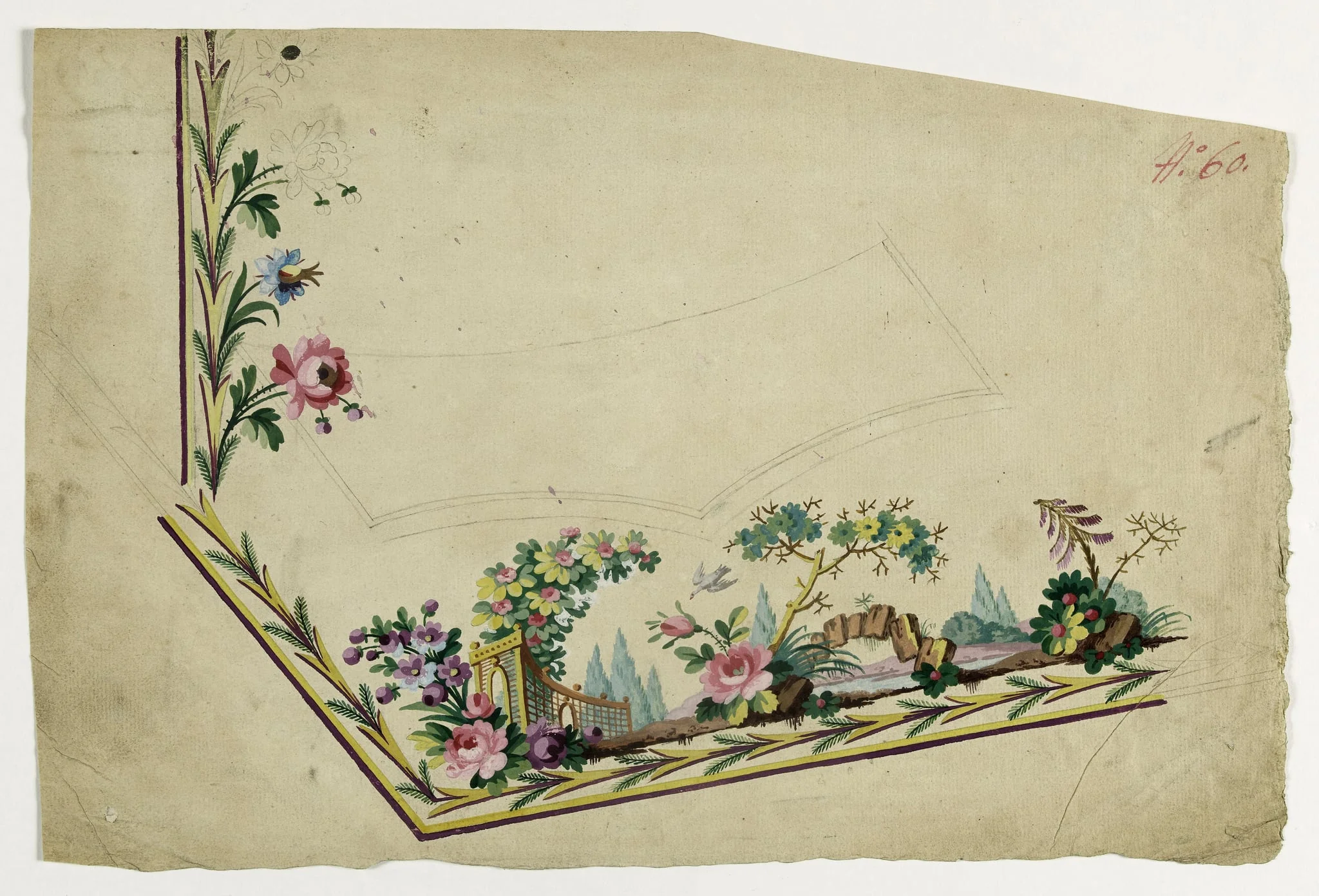 Gilet motif paysage aux rochers, projets de broderies de gilet, XVIIIème siècle, detail