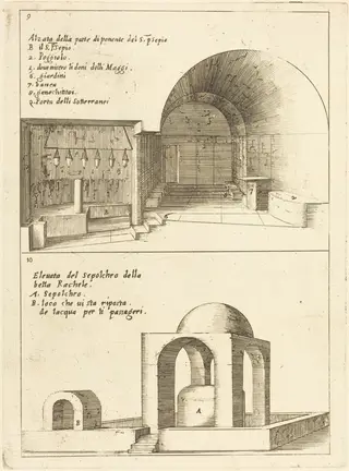 Elevations of the Holy Manger and the Sepulchre of Rachel, by Jacques Callot, ink, 1619