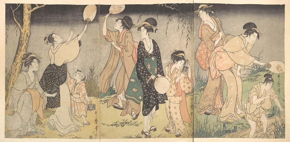 蛍狩|Catching fireflies (Hotaru gari), detail