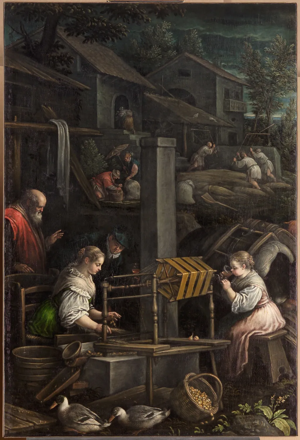 Spinnerei und Weberei (Juli), by Leandro Bassano, unspecified, 1599