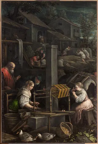 Spinnerei und Weberei (Juli), by Leandro Bassano, unspecified, 1599