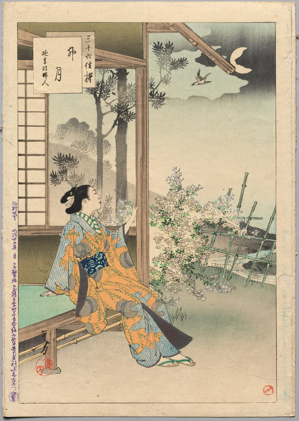 The Fourth Month, A Lady of the Enkyō Era (1744-48), from the series Thirty-six Elegant Selections, by Mizuno Toshikata, 1894