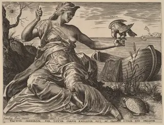Tactus (Touch), by Cornelis Cort, ink, 1561