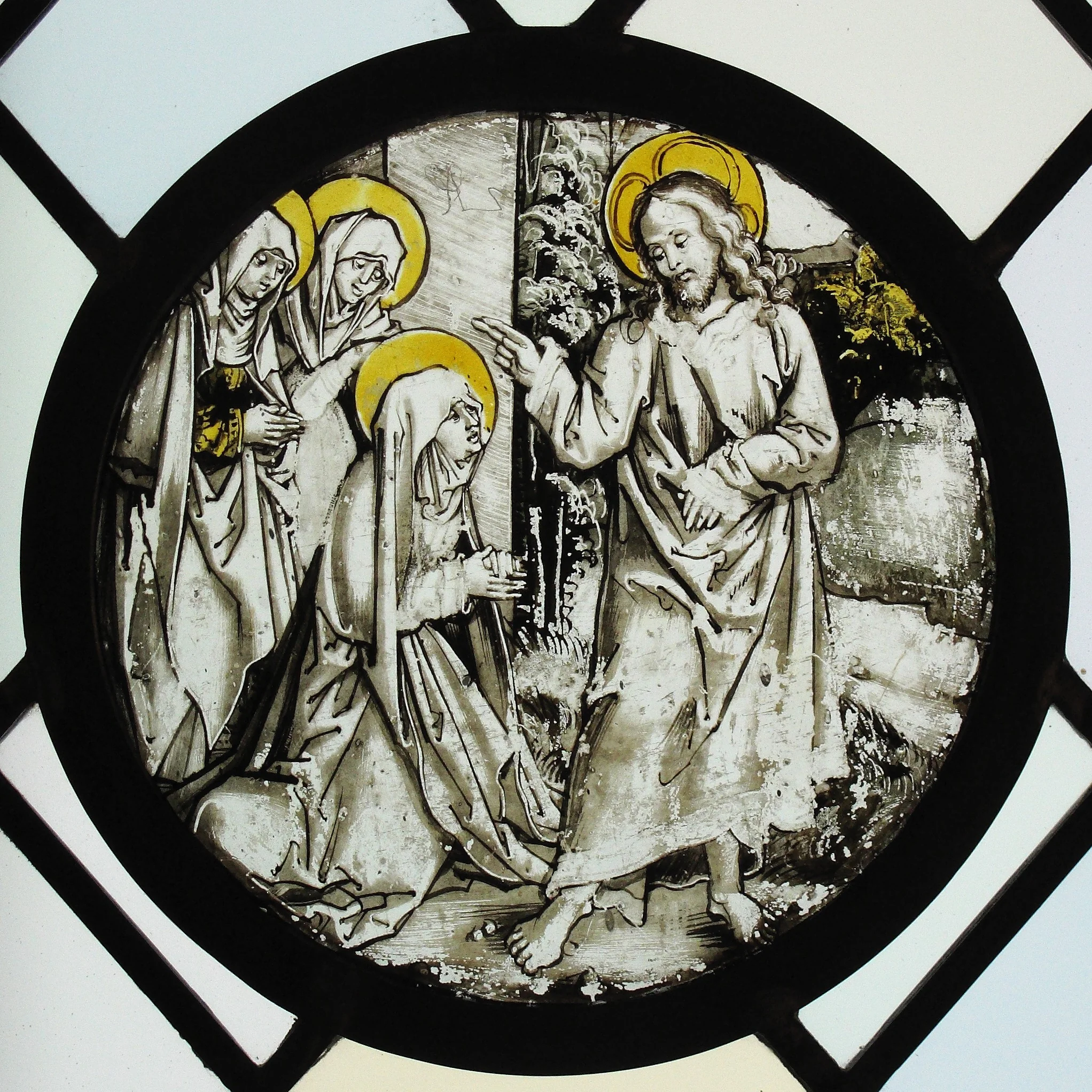Roundel with Christ Taking Leave of His Mother, detail