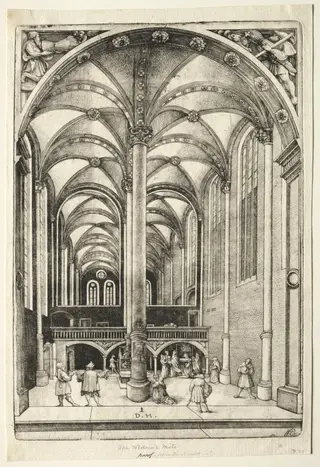 View in the interior of St. Catherine's chruch at Augsburg, by Daniel Hopfer, 1513