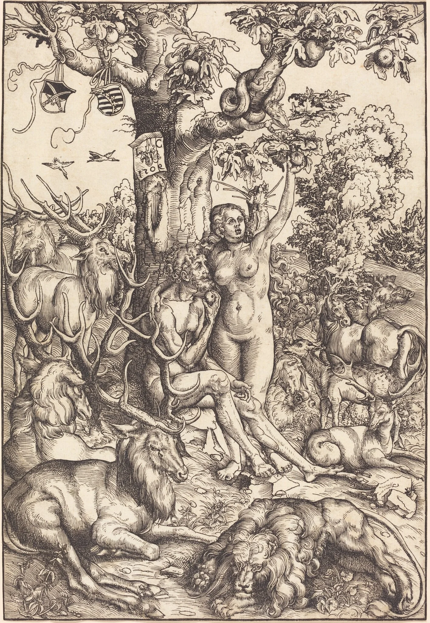 Adam and Eve in Paradise, detail