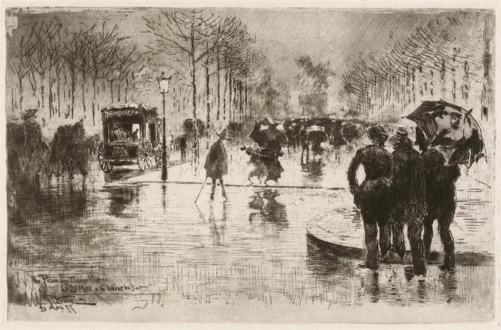 Le retour des artistes (The Return of the Artists), by Félix-Hilaire Buhot, ink, 1877