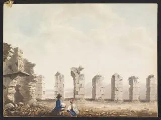 Part of the Ruins of an Aqueduct and Reservoir at Odena in Africa about 15 miles from Tunis, by Elisha Trapaud, watercolor, 1790