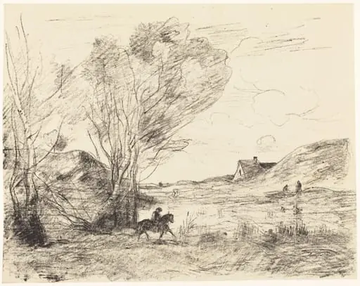 The Rider in the Reeds (Le Cavalier dans les roseaux), by Jean Baptiste Camille Corot, ink, 1871