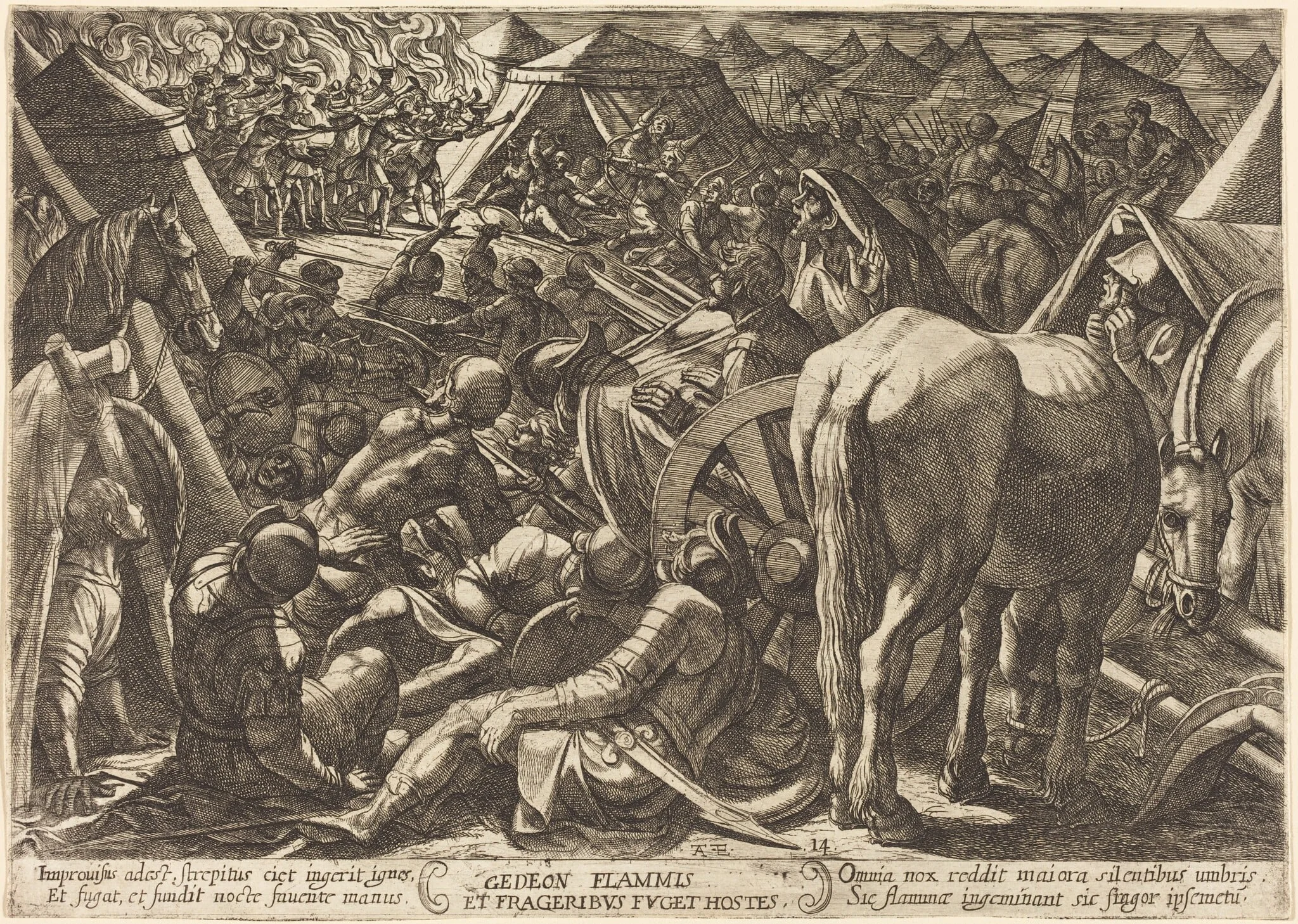 Gideon Frightens His Enemies in Their Camp, detail