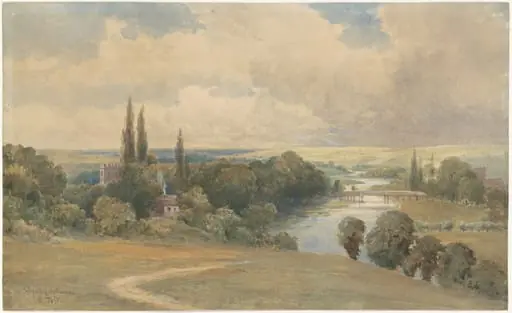 View of Streatley-on-Thames, by Peter Petersen Toft, watercolor, 1884