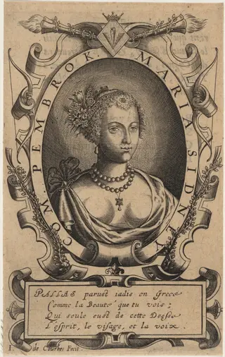 Mary Sidney, Countess of Pembroke, by Jean de Courbes, ink, 1611