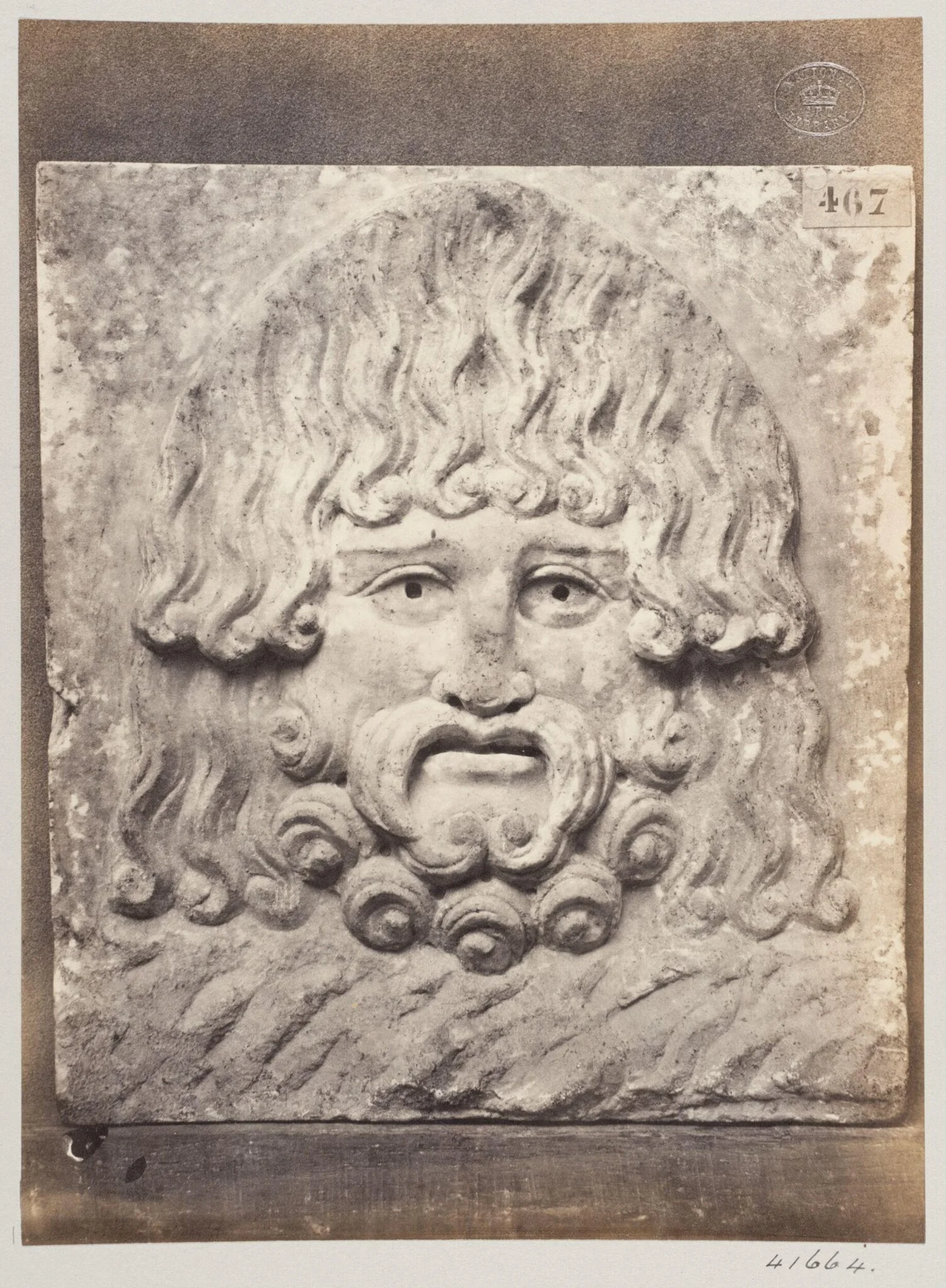Bas-relief masque of Jupiter Pluvius in marble, detail