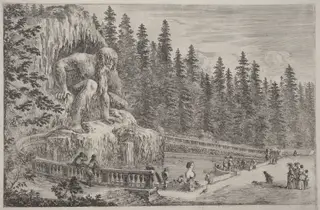 Colossal Statue of the Apennines, by Stefano Della Bella, ink, 1653