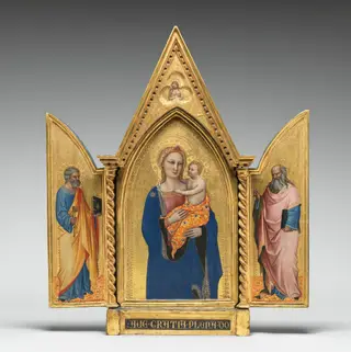 Madonna and Child, with the Man of Sorrows [middle panel], by Nardo di Cione, tempera, 1360
