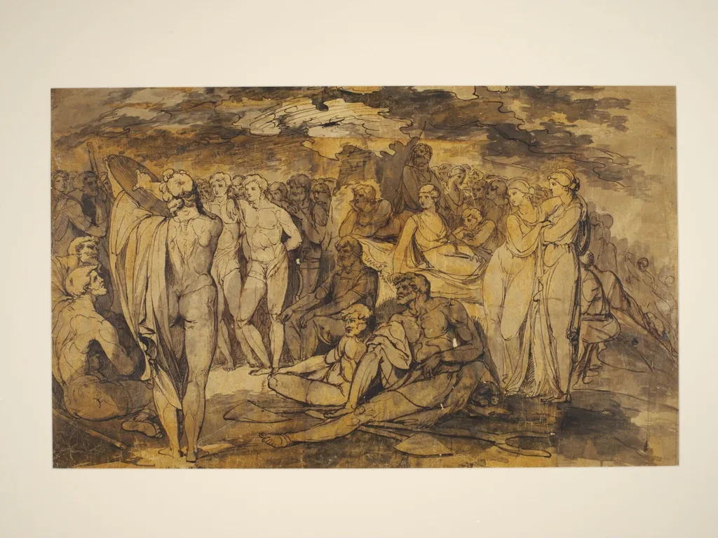 Apollo endeavouring to raise the walls of Troy by the music of his harp, by James Jefferys, 1751