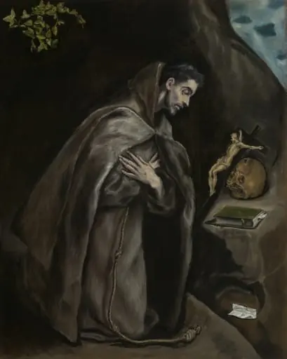 Saint Francis Kneeling in Meditation, by Domenico Theotokópoulos, called El Greco, oil, 1595