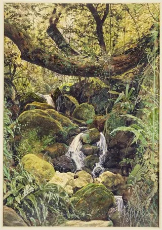 Luccombe Chine, Isle of Wight, 1860, by Henry Alexander Bowler, watercolor, 1860