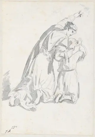 Kneeling Woman Instructing a Child, by Jacques-Louis David, chalk, 1778