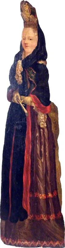 Woman with a Tall Head-Dress (dummy board), detail