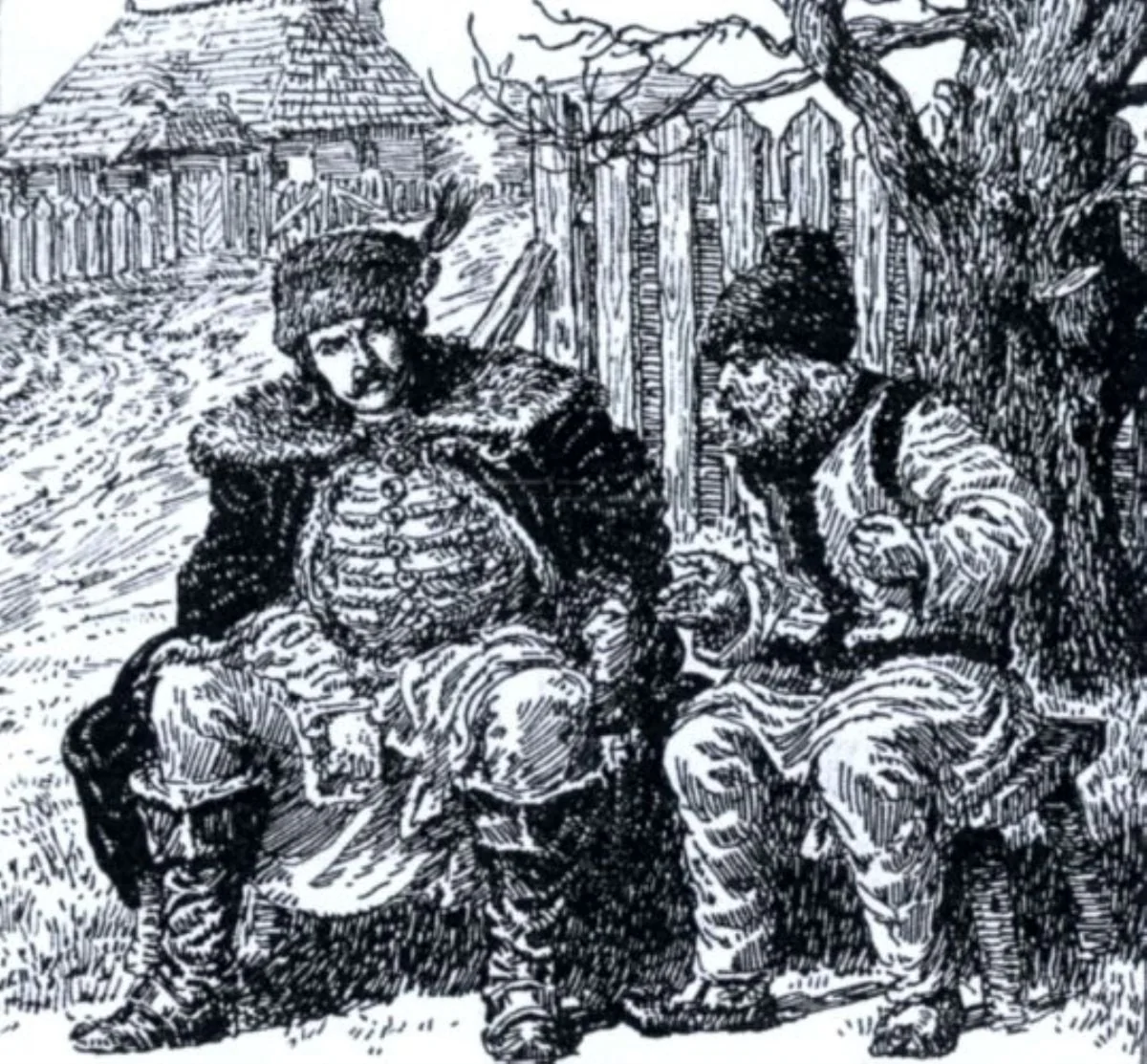 Tudor și moș Mitru, ilustrație la volumul „Neamul Șoimăreștilor” de Mihail Sadoveanu, detail