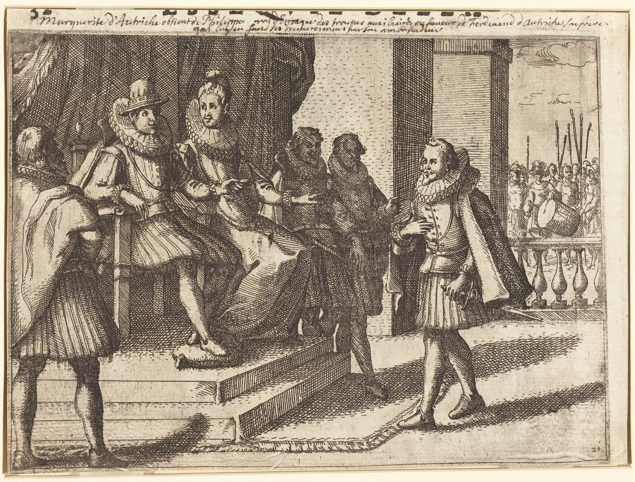 King and Queen in Consultation about the Turks [recto], detail