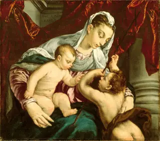 Virgin and Child with the Young Saint John the Baptist, by Jacopo Bassano, oil, 1562