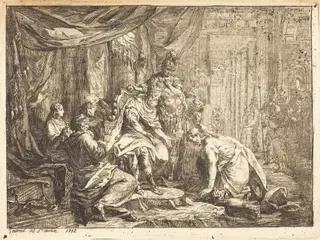 Reconciliation of Absalom and David (Réconciliation d'Absalom et de David), by Gabriel de Saint-Aubin, graphite, 1752