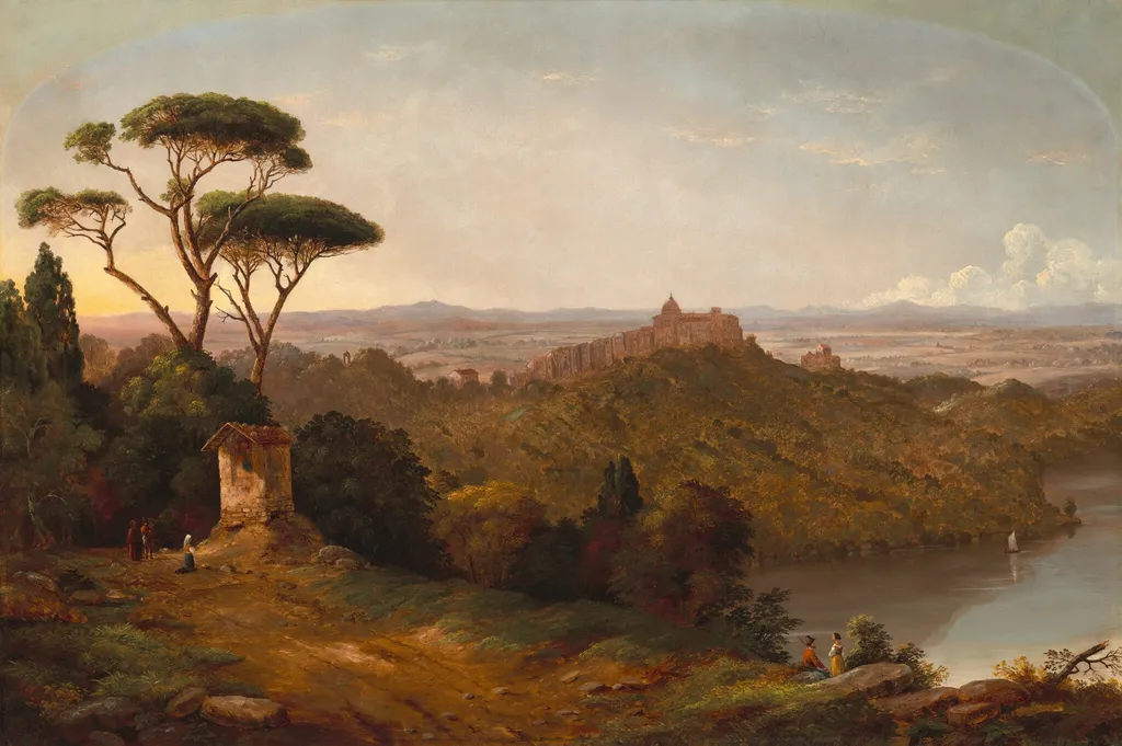 Castle Gondolfo, Lake Albano, Italy, by Christopher Pearse Cranch, oil, 1852