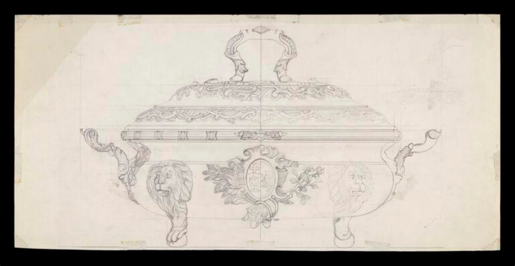 A drawing of a tureen after Paul de Lamarie, detail
