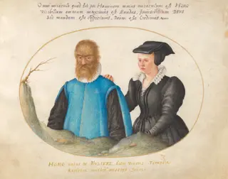 Plate 1: Pedro González (Petrus Gonsalvus) and His Wife, Catherine, by Joris Hoefnagel, gouache, 1594
