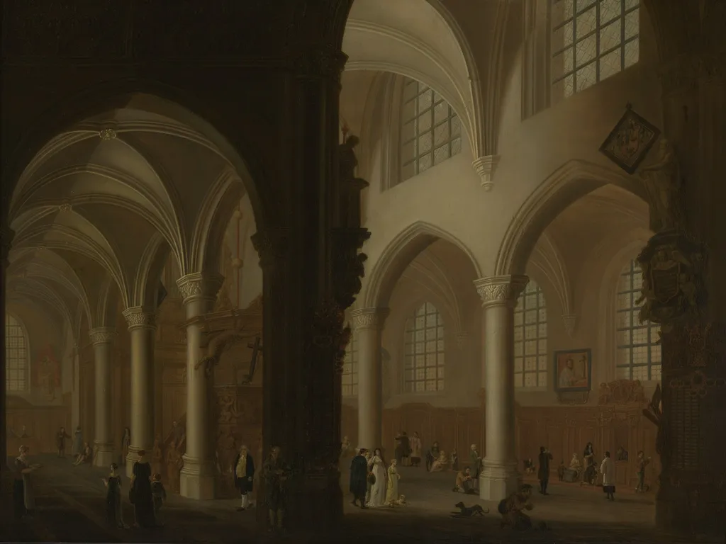 Interior of the Former Church of Saint George in Antwerp, by Petrus Johannes van Regemorter, oil, 1768