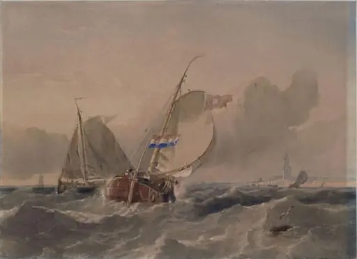 Dutch Fishing Boats in a Breeze, by Thomas Sewell Robins, watercolor, 1850