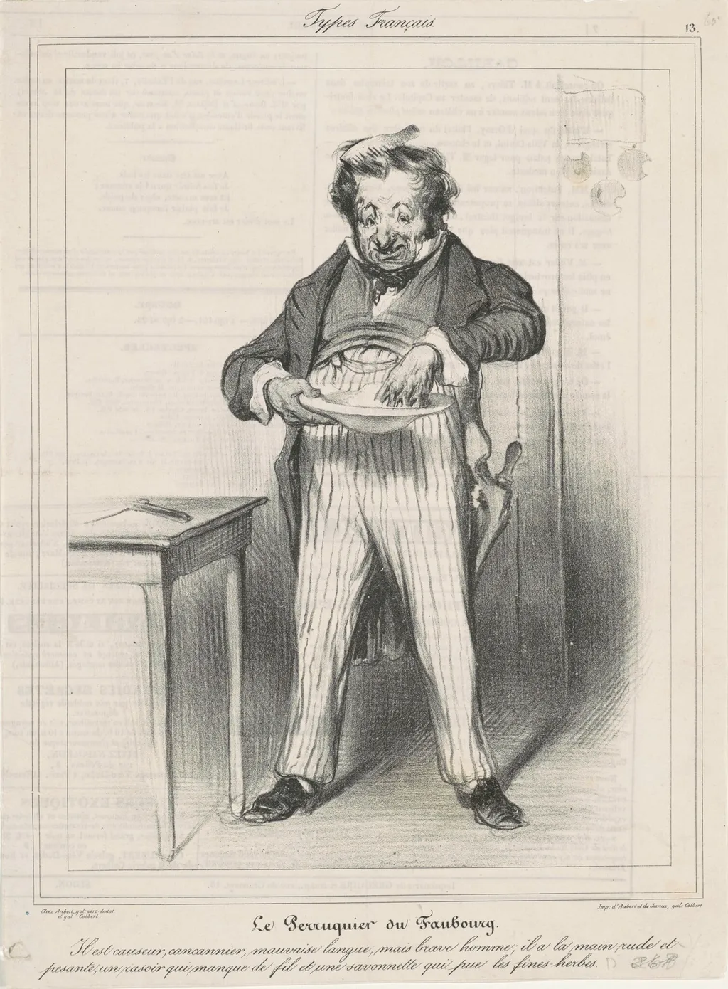 Le Perruquier du Faubourg, by Honoré Daumier, ink, 1836