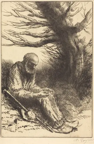 Old man, Old Tree (Vieil homme, vieil arbre), by Alphonse Legros, ink, 1874