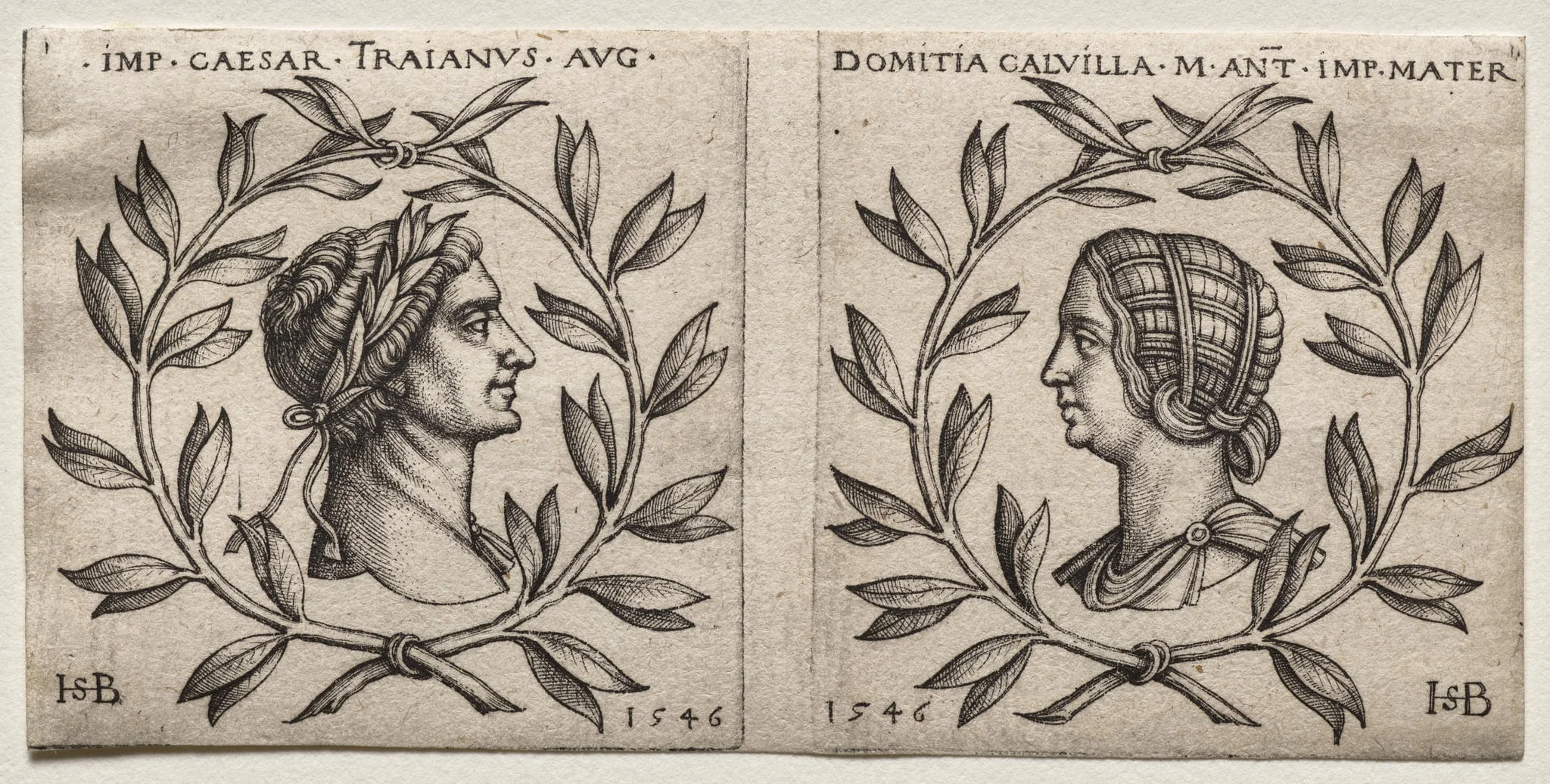 Busts of Emperor Trajan and Domitia Calvilla, detail