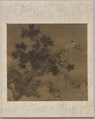 Birds on a Tree above a Cataract, by Li Di, unspecified, 1203