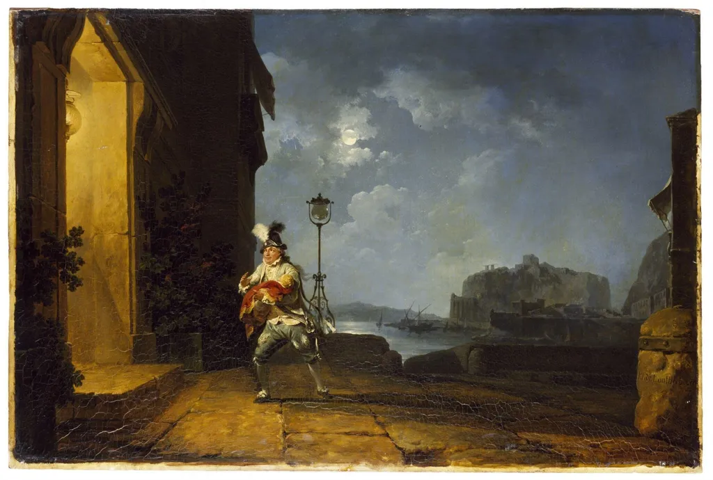 David Garrick as Don John in <i>The Chances</i> by John Fletcher, adapted by George Villiers, by Philip James de Loutherbourg, paint, 1774