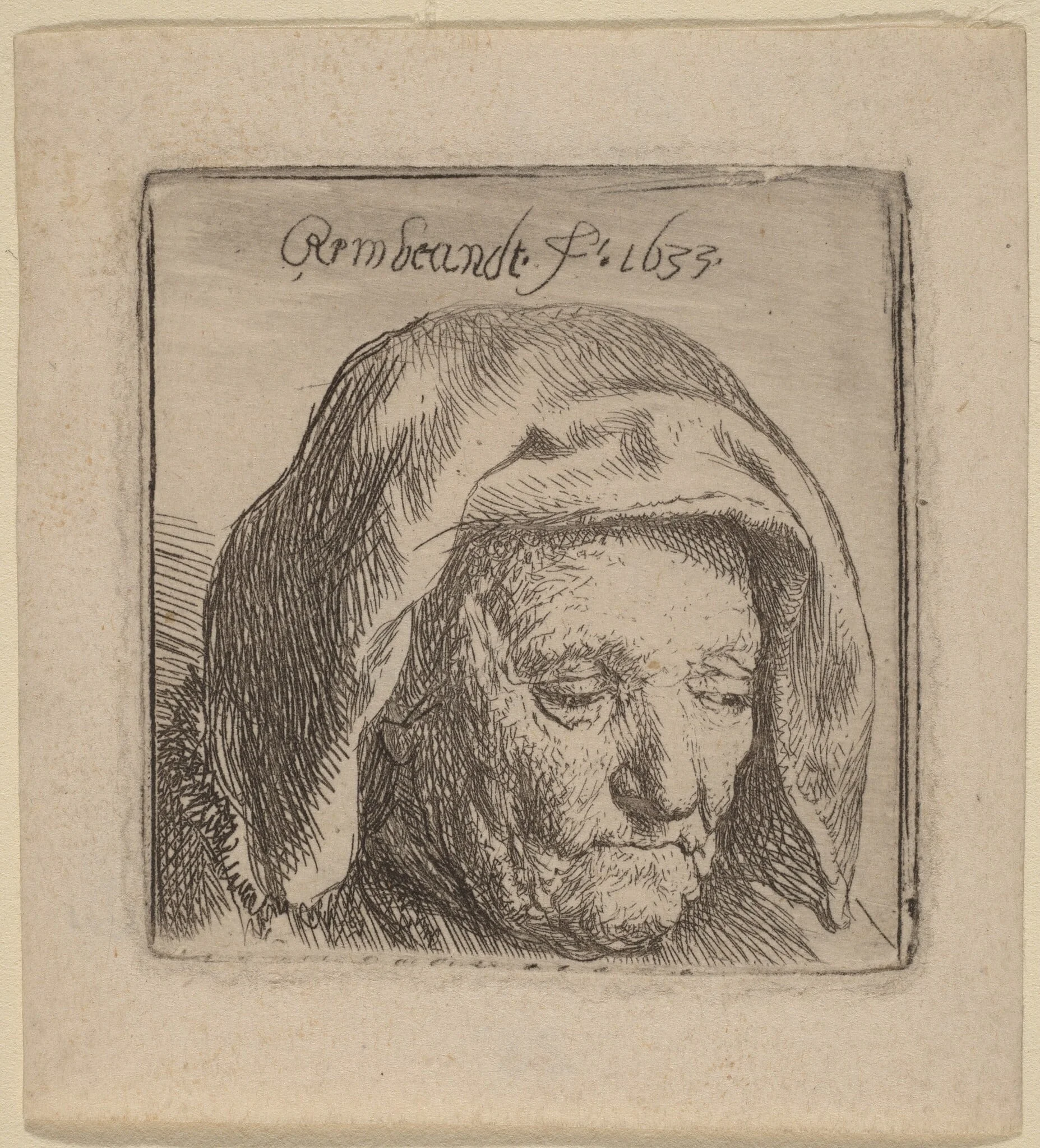 The Artist's Mother in a Cloth Headdress, Looking Down, detail