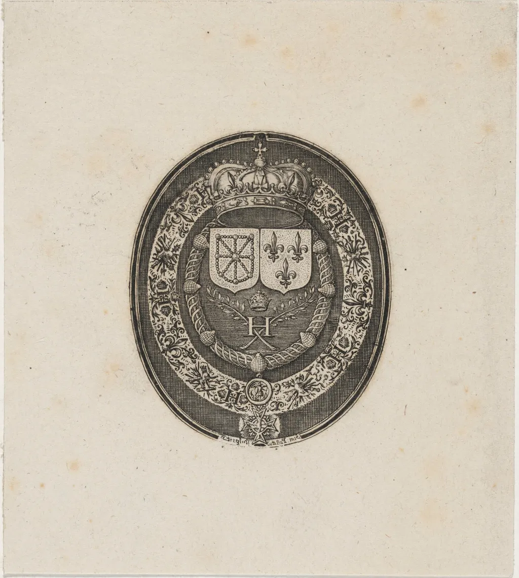 Shields of Henry IV and Maria de Medici, by Simon van de Passe, ink, 1621