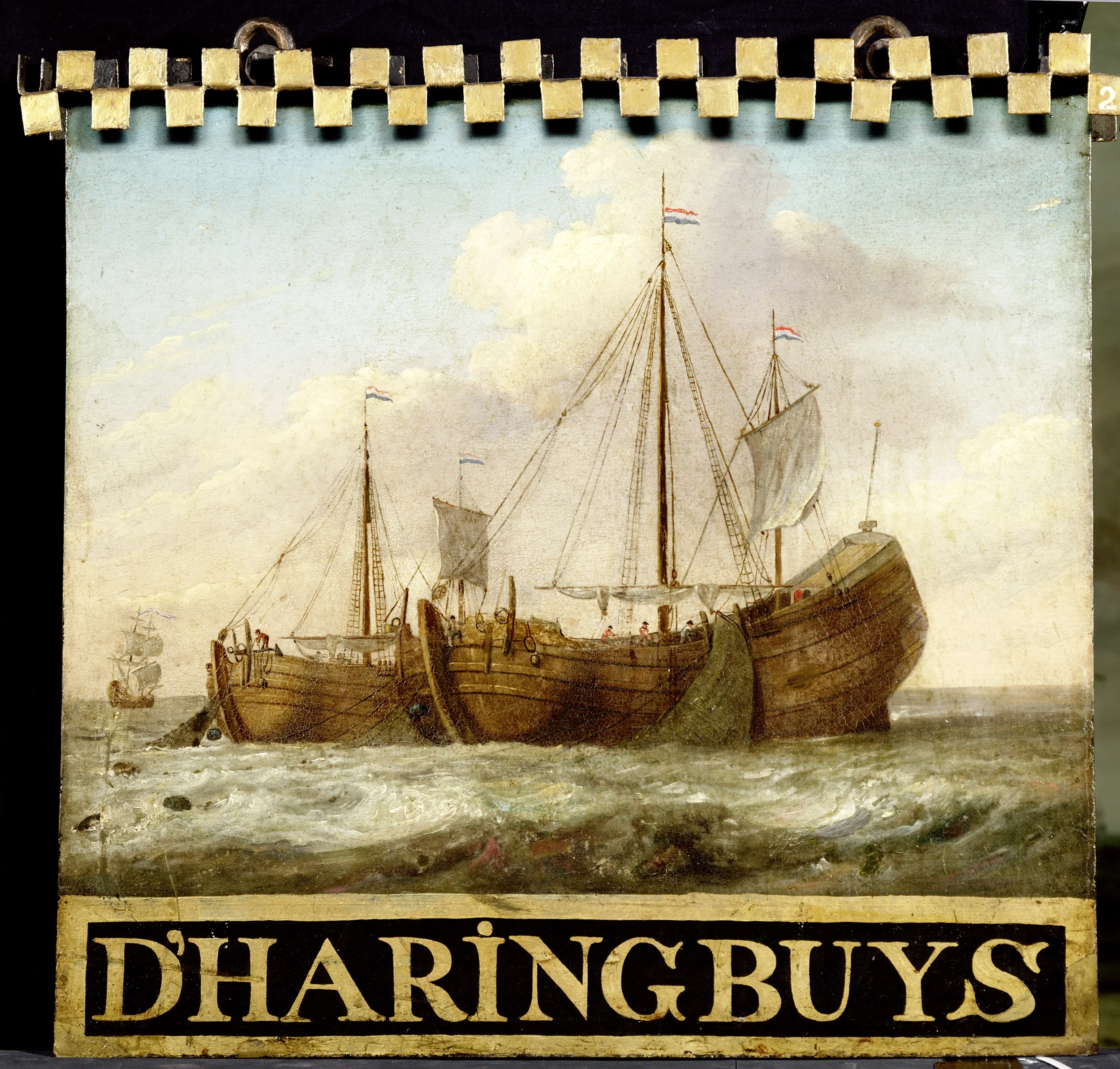 Sign, both sides painted with Herring Boats, detail