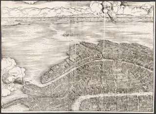 View of Venice [upper left block], by Jacopo de' Barbari, ink, 1500