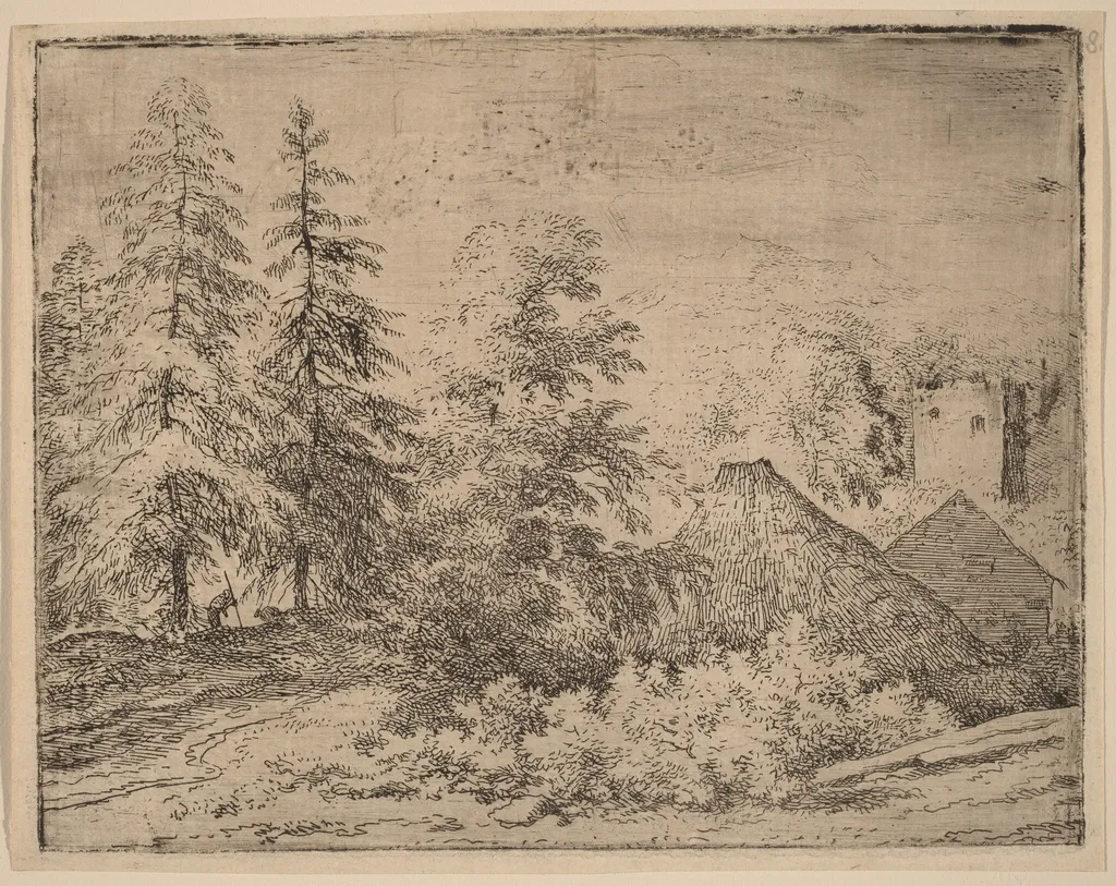 Man between Two Fir Trees, by Allart van Everdingen, ink, 1650