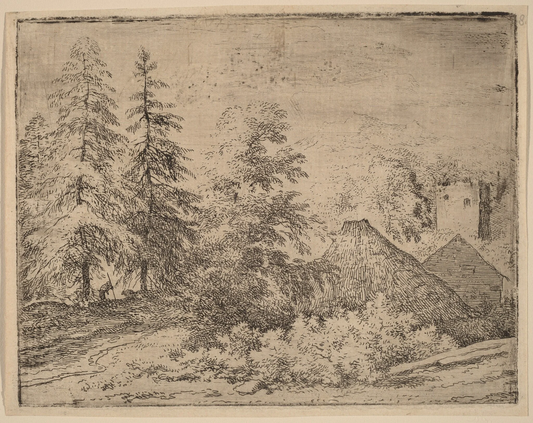 Man between Two Fir Trees, detail